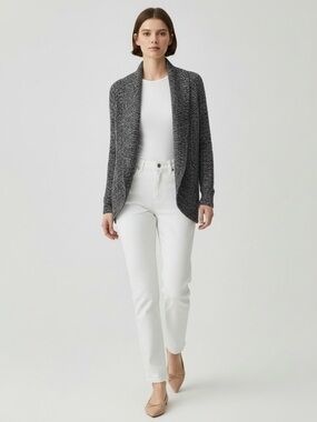 Ricki’s Circle Cardigan Open Front Draped Collar Sweater Black White Small